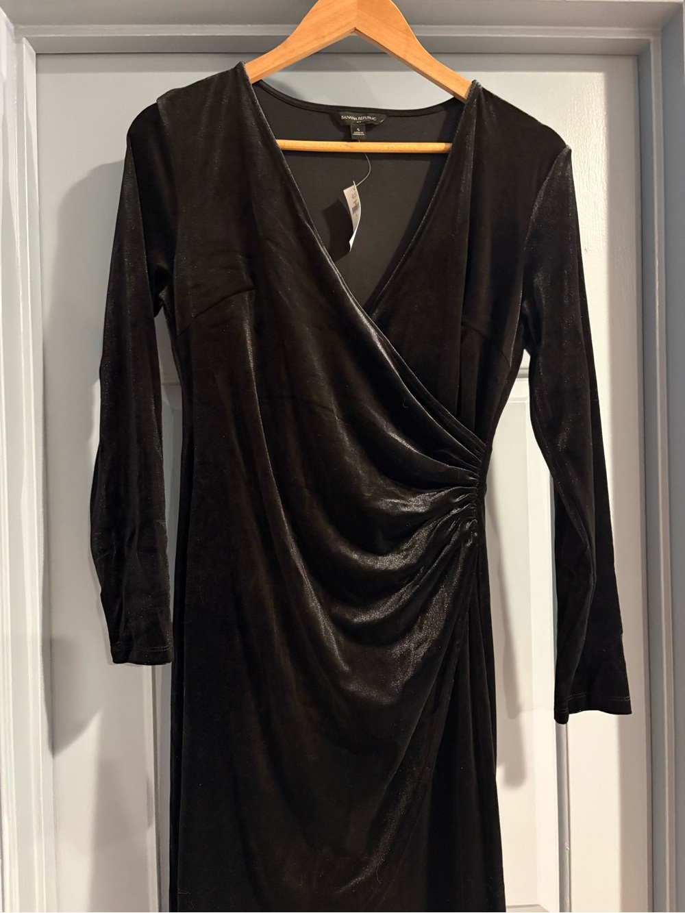 Banana Republic Black Velvet Wrap-Style Long Sleeve Dress